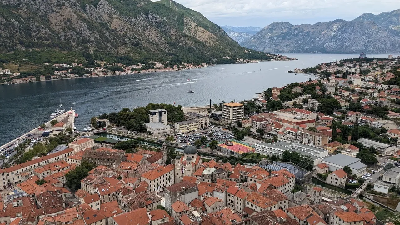 Kotor's walled old town at the head of its fjord-like bay, ringed by mountains