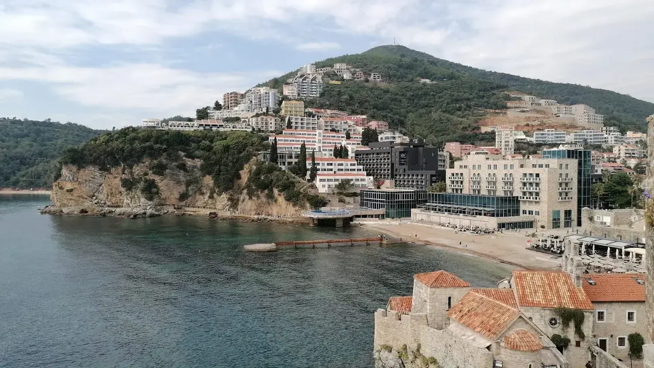 Budva's walled old town on its peninsula above the Adriatic on the Budva Riviera